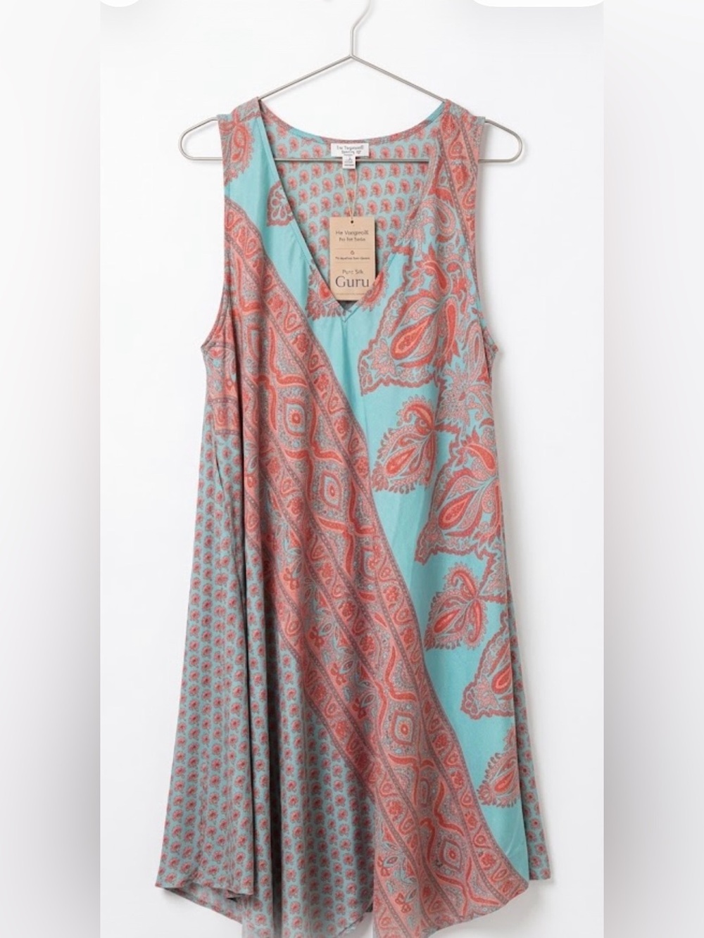 Guru Upcycled 100% Silk Paisley Midi Dress L/XL Made in India